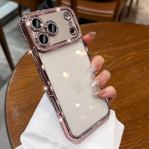 Glitter Diamond Case for iPhone 17 Pro Max Clear Built in Shiny Camera Protector 17 Pro Max Case Women Girls Cute Bling Sparkle Luxury Plating Soft TPU Shockproof Protective Phone Cover 6.9", Pink - color: Pink, size: For iPhone 17 Pro Max 6.9"