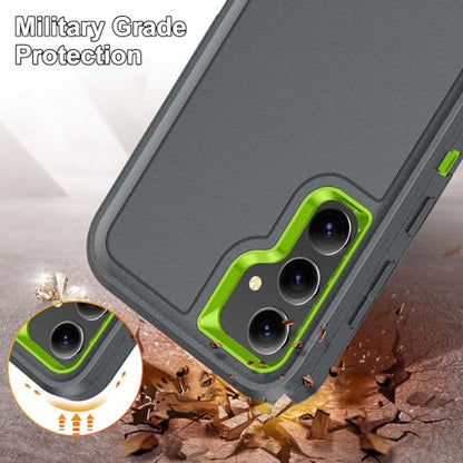 for Samsung Galaxy S23 FE Case with Kickstand Case 3-Layer Military Grade Protective Case Cover Silicone Heavy Duty Rugged Shockproof for Galaxy S23 FE Phone Case (Gray+Green) - color: Gray+Green