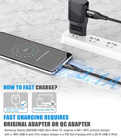 sweguard USB to USB C Cable 3-Pack 10ft 6.6ft 3.3ft Fast Charging Braided - color: Black, size: 10ft+6.6ft+3.3ft
