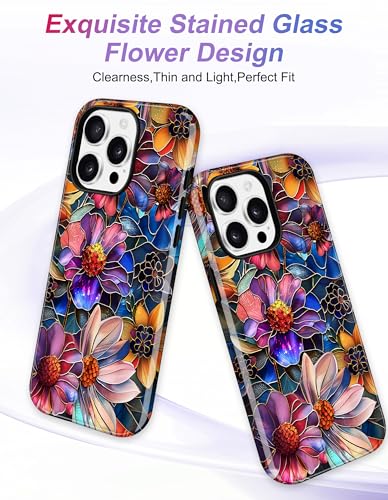 Jusy Magnetic Stained Glass Floral Case for iPhone 16e/17e, Purple | Compatible with MagSafe, Cute Aesthetic Flower Design, TPU and PC Protective Phone Cover - color: Purple