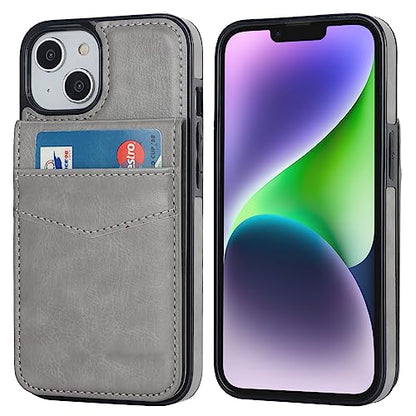 KIHUWEY for iPhone 14 Wallet Case Card Holder Kickstand, Gray - color: Gray