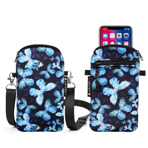 Lanyard Phone Holder Pouch, Phone Bag with Pocket for iPhone & Samsung - color: Butterfly Effect