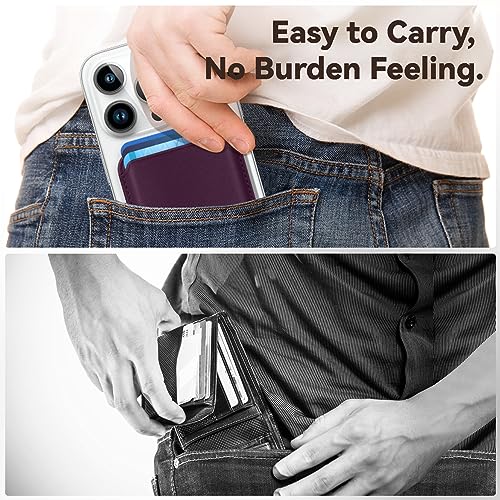 KRTALS Magnetic Wallet Cell Phone Card Holder for Phone Case with Mag-Safe | Stronger Magnetic RFID Leather Phone Wallet Stick on Series of iPhone 17/16/15/14/13/12 and Pro/Promax, Cherry - color: Cherry, size: 1 Pack