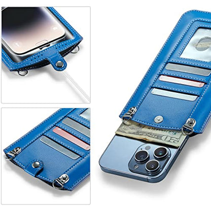 Small Crossbody Bag Cell Phone Purse for Women Men Leather Mini Shoulder Bag Wallet Case with Card Holder Slot Necklace Lanyard for All Phones iPhone Samsung Google up to 7.3" Blue - color: Blue