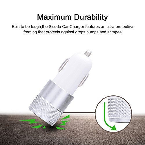 Car Charger,Sicodo 3.4A 2 Pack USB Smart Port Charger - color: Slive