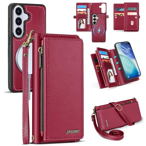 for Samsumg Galaxy S26 Plus Wallet Case, Detachable Magnetic Phone Case,Faux Leather Strap Wallet,with RFID Blocking,Zipper Card Holder,Shoulder Straps (Red) - color: Red, size: Samsumg Galaxy S26 Plus