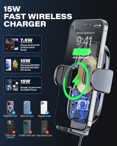 1Zero Solid Car Truck Phone Mount Holder 14" Arm Upgraded Wireless Charger - color: Upgraded Wireless Charger Holder