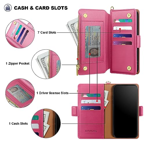 Antsturdy for iPhone 17 Air Phone Wallet Case Women,Hot Pink - color: Hot Pink
