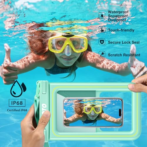 JOTO [IP68 Floatable Large Floating Waterproof Phone Pouch Up to 10", Underwater Phone Case Cellphone Dry Bag for iPhone 17 16 15 14 13 12 11 Pro Max Xs Max XR X 8 7 Plus SE/Galaxy S24 S23 S22 -Grey - color: Green