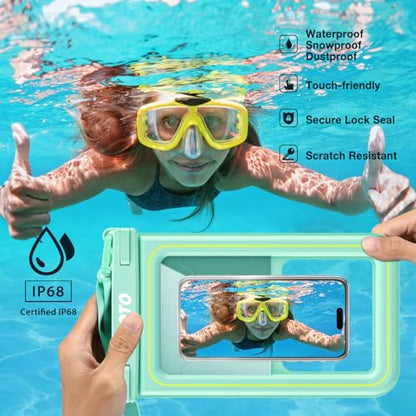 JOTO [IP68 Floatable Large Floating Waterproof Phone Pouch Up to 10", Underwater Phone Case Cellphone Dry Bag for iPhone 17 16 15 14 13 12 11 Pro Max Xs Max XR X 8 7 Plus SE/Galaxy S24 S23 S22 -Grey - color: Green