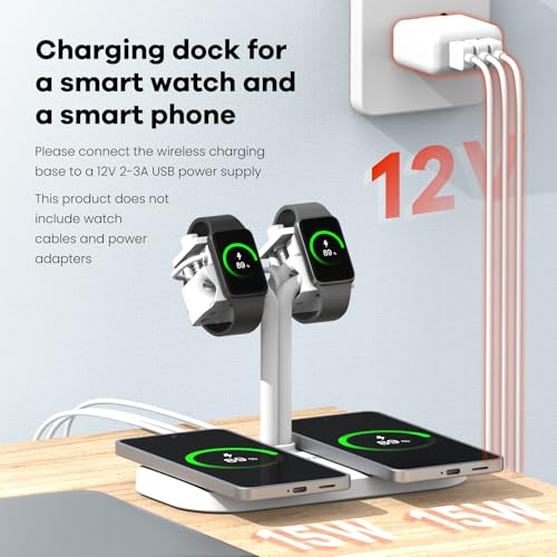 4-in-1 Dual Mobile Wireless Charging Dock and Sports Watch Stand - color: A433SW-White