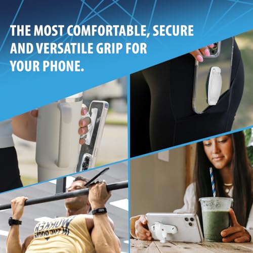 SpiiderGriip 360 Rotating Phone Grip – Flat-Fold Kickstand & Secure Strap – Works with iPhone, Android, Tablets & Cases – Comfortable & Durable (White) - color: White