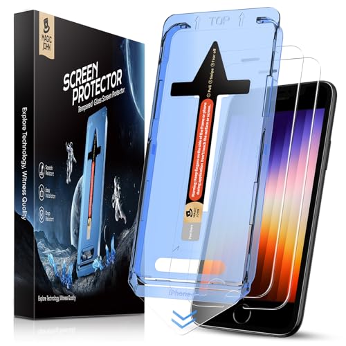 MAGIC JOHN 2 Pack Screen Protector for iPhone SE 3/SE 2 (2022/2020 Edition), iPhone7/8/6 Tempered Glass, Auto Dust-Elimination, Bubble Free, Easy Installation - size: iPhone 6/7/8/SE 4.7inch