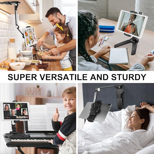 AboveTEK iPad Wall Mount, 3 in 1 Highflex 360° Under Cabinet iPads Mount for Kitchen, Tablet Celling Under Counter Holder, Kitchen Tablet Mount Fits 4.7" to 13.5" iPad, mini, Air, Surface Pro - Black - color: black
