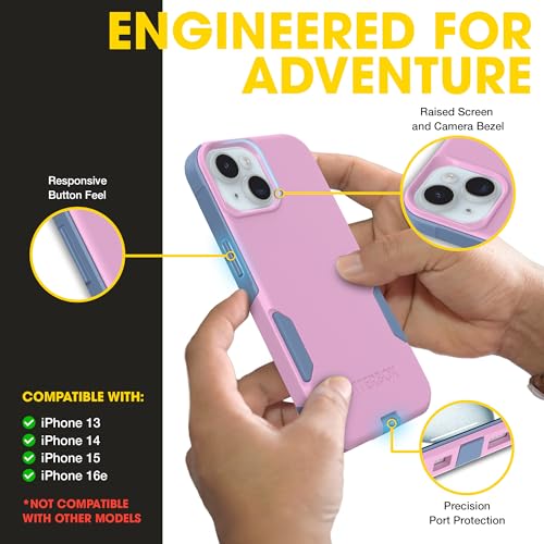 OtterBox iPhone 17e, 16e, 15, 14, 13 Commuter Series Case - Pink & Blue | 3X Military Drop Protection - Slim - Dual-Layer Shockproof Design - Pocket-Friendly - Raised Edges - Port Covers - color: Pink/Blue