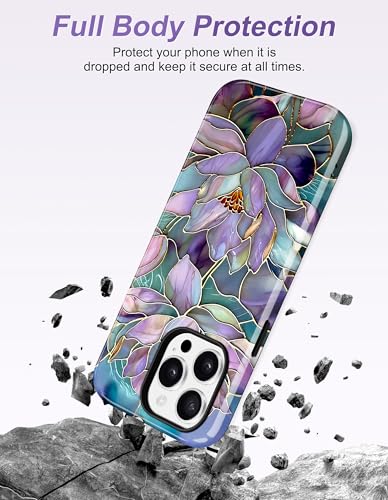 Magnetic Flower Phone Case for iPhone 17 Pro, Purple Water Lily | Compatible with MagSafe, Cute Stained Glass Floral Aesthetic, TPU and PC Shockproof Protective Phone Cover for Women Girls - color: Purple Water Lily