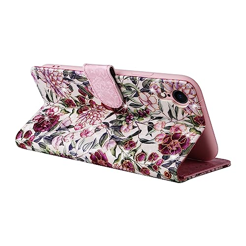 UEEBAI Wallet Case for iPhone XR, PU Leather Phone Case Kickstand RFID Blocking Flip Case with Card Slots Wrist Strap Relief Engraved Pattern Magnetic Closure Folio Case - Violet - color: Violet