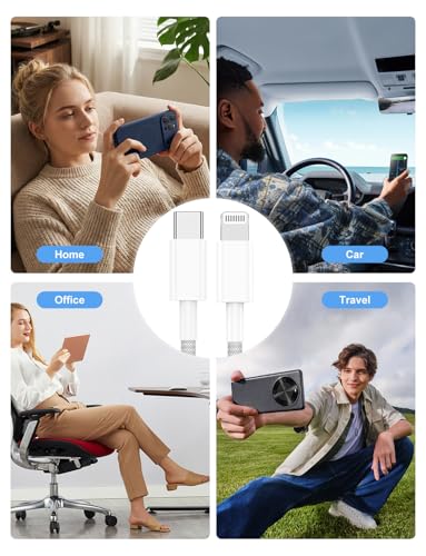 USB C to Lightning Cable Nylon Braided [Apple MFi Certified] - 2Pack 6/10FT - color: White, size: 6ft+10ft