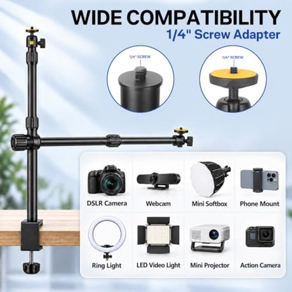 Camera Desk Mount Table Stand with Magic Arm and 1/4" Ball Head, Phone Desk Mount, Overhead Webcam Mount, Adjustable Light Stand Tabletop C Clamp for DSLR Ring Light Live Streaming Photo Video - color: OS03