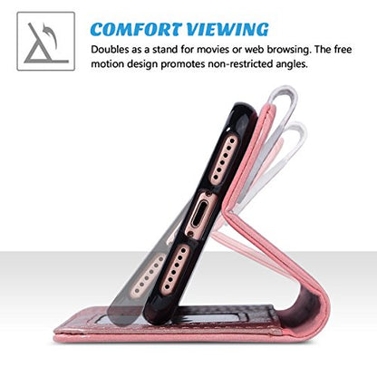 ULAK for iPhone SE 3(2022)/SE(2020)/8/7 Wallet Case Card Holder Pink Stripe | Premium PU Leather Flip Case with Kickstand Card Slots [RFID Blocking] Wrist Strap, Durable Shockproof Cover 4.7 Inch - color: Pink BL Stripe