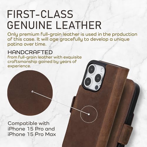 Bayelon Leather Wallet Cas for iPhone 15 Pro - Flip Cover Card Holder, iPhone 15 Pro Wallet Case, Folio Case, Kickstand, MagSafe Compatible Wallet RFID Blocking (Dark Brown) - color: Dark Brown, size: iPhone 15 Pro