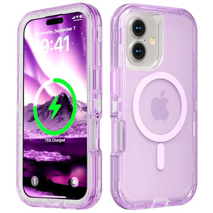 Follaroma Magnetic for iPhone 16 Case, Heavy Duty Phone Cases, Purple, 6.1" | Compatible with MagSafe, Heavy Duty Shock proof Protection, Military-Grade Anti-Drop, Dual Layer Transparent Protective Cover - color: Purple, size: iPhone 16 6.1''