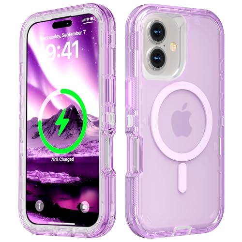 Follaroma Magnetic for iPhone 16 Plus Case, Heavy Duty Phone Cases, Purple | Compatible with MagSafe, Heavy Duty Shock proof Protection, Military-Grade Anti-Drop, Dual Layer Transparent Protective Cover - color: Purple, size: iPhone 16 Plus 6.7''