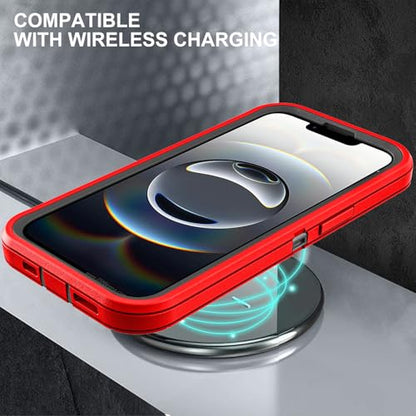 YKHJKLEC for iPhone 16e Case, Military Grade 3 in 1 Heavy Duty Shockproof/Drop Proof/Dust Proof Case with 2Pcs Tempered Glass Screen Protector (Red/Black) - color: Red/Black