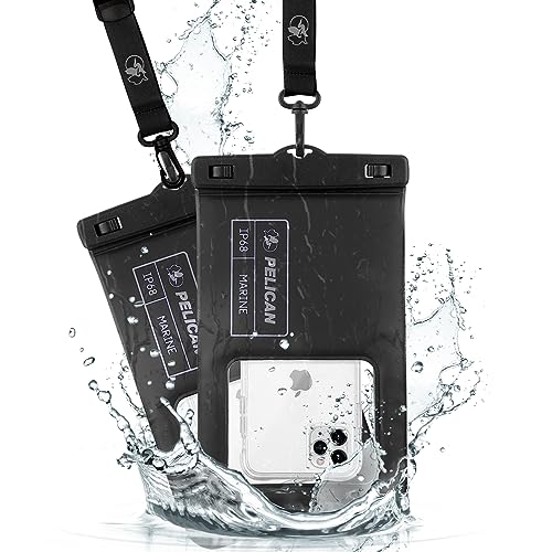 Pelican 2 Pack Marine Waterproof Phone Pouch (XL) - Stealth Black | Touchscreen IP68 Floating Waterproof Phone Case w/Detachable Lanyard - Fits All Phones - Beach Cruise Ship Travel Essentials - color: Stealth Black - 2 Pack - XL, size: XL, style: 2 Pack