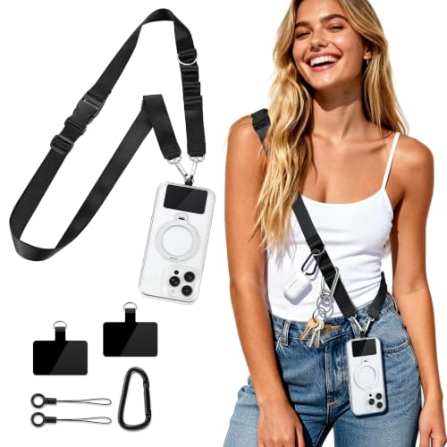 Multifunctional Phone Lanyard Adjustable Anti-Theft Crossbody Phone Strap - color: Black