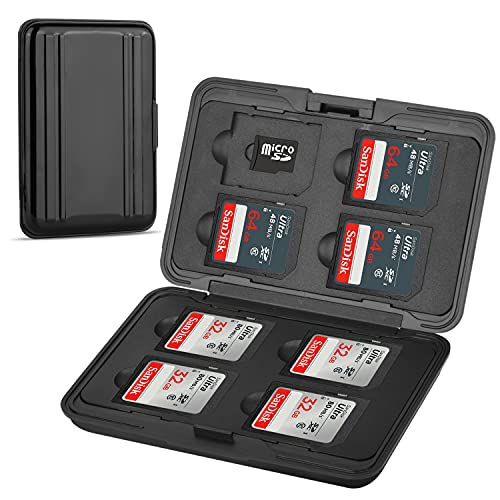 Aluminum Shock Resistant Carrying Box Holder Memory Card Storage Box Case Holder 8 Slots for SD SDHC MMC Micro SD TF Cards (Black) - color: Black