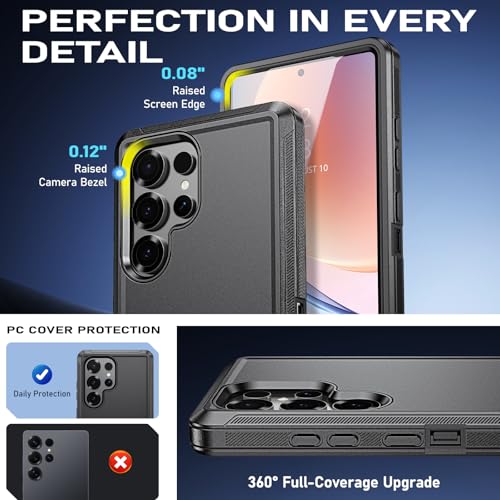 DUEDUE for Samsung Galaxy S24 Ultra Case with Belt Clip Holster Shockproof 3-Layer Heavy Duty Kickstand Cover Full Body Protective Rugged Phone Case for Samsung S4 Ultra 6.8", Black - size: for Samsung S24 Ultra 6.8"
