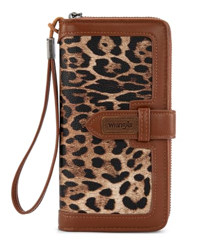 X Wrangler Women's Wallets Bifold Wristlet Wallets for Women Large Capacity Credit Card Wallet with ID Window - color: Leopard Brown