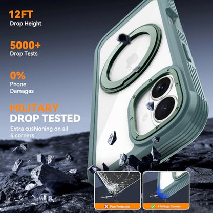 Magnetic for iPhone 17 Case, Compatible with MagSafe, Full Body Rugged Case with Built-in Screen Protector & Kickstand & Belt-Clip (Green) - color: Green