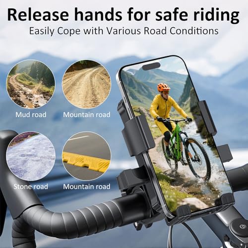 Bike Phone Holder, Handlebar Phone Mount for Bike and Motorcycle, Electric Scooter Mountain Bike, Adjustable Cell Phone Holder,Secure Holder for 4.7-6.8 Inch All Cell Phones
