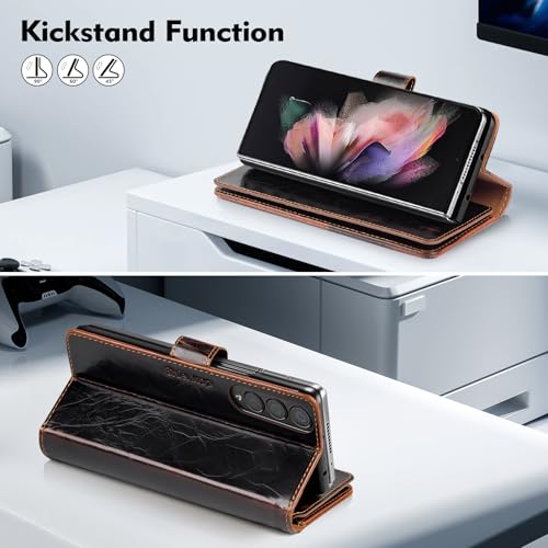 Shieldtop Compatible with Samsung Galaxy Z Fold 3 Wallet Case with Card Holder,Women Man RFID Blocking PU Leather Flip Shockproof Protective Cover Credit Card Holder Slots Kickstand,Coffee - color: Coffee, size: Samsung Galaxy Z Fold 3