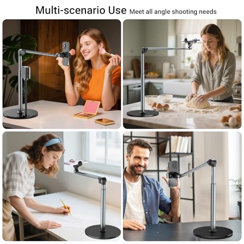 Overhead Phone Mount with Rechargeable Light for Content Creators, Filming