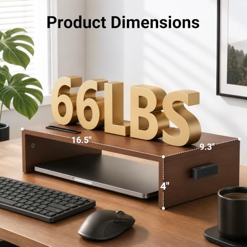 BONTEC Monitor Stand Riser with Cellphone Holder & Cable Management - color: Walnut, size: 16.7 Inch