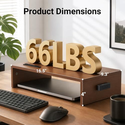 BONTEC Monitor Stand Riser with Cellphone Holder & Cable Management - color: Walnut, size: 16.7 Inch