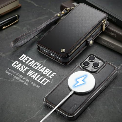 for iPhone 14 Pro - Phone Case Wallet Magnetic Detachable, Black - color: Black, size: iPhone 14 Pro