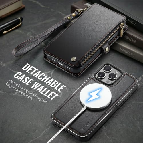 for iPhone 14 Pro - Phone Case Wallet Magnetic Detachable, Black - color: Black, size: iPhone 14 Pro
