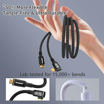 10ft/3m USB5 Cable with 90 Degree Right Angle,for Thunderbolt 5/4,Nylon Braided USB C Cable,80Gbps Data Transfer, Coaxial Structure for 8K@120Hz/16K@60Hz Video,240W Fast Charging Cord - size: 10ft/3m