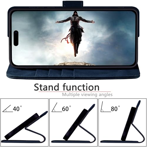 DuckSky Compatible with iPhone 17 Pro Max 6.9" Genuine Leather Wallet case【RFID Blocking】【4 Credit Card Holder】【Real Leather】 Flip Phone case Cover Women Men for Apple 17 Pro Max case Dark Blue - color: Dark Blue