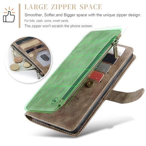 Samsung Galaxy S24+ Plus 5G Wallet Case with Card Holder Kickstand Magnetic Zipper Pocket Lanyard Strap Wristlet,Leather Flip Case Wallet for Samsung Galaxy S24+ Plus 5G 6.7 Inch(Brown) - color: Brown, size: S24+ Plus 6.7 Inch