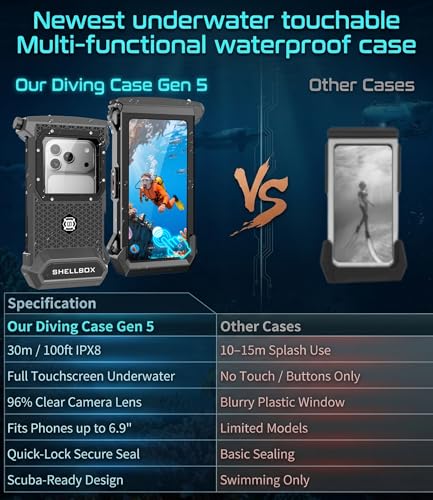 Gen 5th Diving Phone Case for iPhone 17 16 15 14 13 12 11 Pro Max Galaxy S25 S24 S23 Ultra, [98ft/30m] Waterproof Shellbox Underwater Camera Housing, Professional for Scuba Snorkeling (Gray) - color: 5th Gray