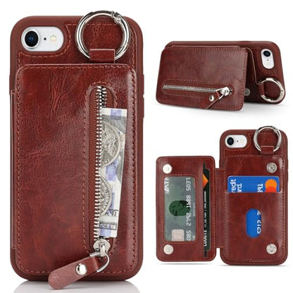 Ｈａｖａｙａ Flip Case for iPhone SE 3rd & 2nd Gen iPhone 8 & 7 - Deep Brown - color: Deep Brown-Ring, size: iPhone SE 3rd & 2nd Gen & 8 & 7 Case