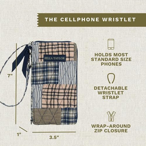 Bella Taylor Cell Phone Wristlet, Quilted Phone Wallet for Women | Lightweight, RFID blocking, phone pocket, built-in wallet, card organizer, coin pocket, secure zipper, quality construction - color: Farmhouse Blue