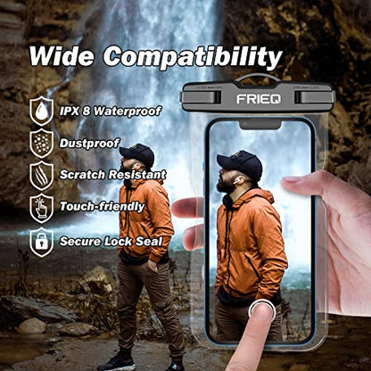 Waterproof Phone Pouch Bag - 2 Pack, Universal IPX8 Waterproof Phone Case Dry Bag with Lanyard for iPhone 15/14/13/12/11 Pro Max Samsung Galaxy S22 S20 and More Up to 7" (Black and Pink)