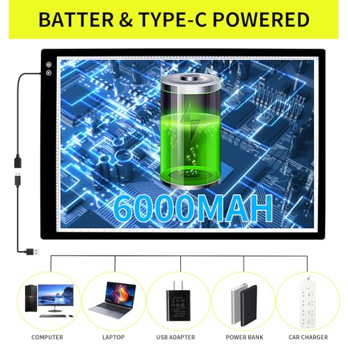 YINGWOND A1 Large Rechargeable Light Pad,Diamond Art Light Board with 3 Color Modes,6 Levels and Stepless Dimming,Battery Powered Light Box for Tracing,Diamond Painting,Drawing,Sketching - style: Rechargeable-A1