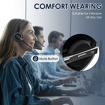 PrancyBt Upgraded Wireless Headset with Mic for Work, Bluetooth Headset with Noise Canceling Microphone with Dongle, Charging Base & Mic Mute, Wireless Headphones for Work from Home/PC/Computer